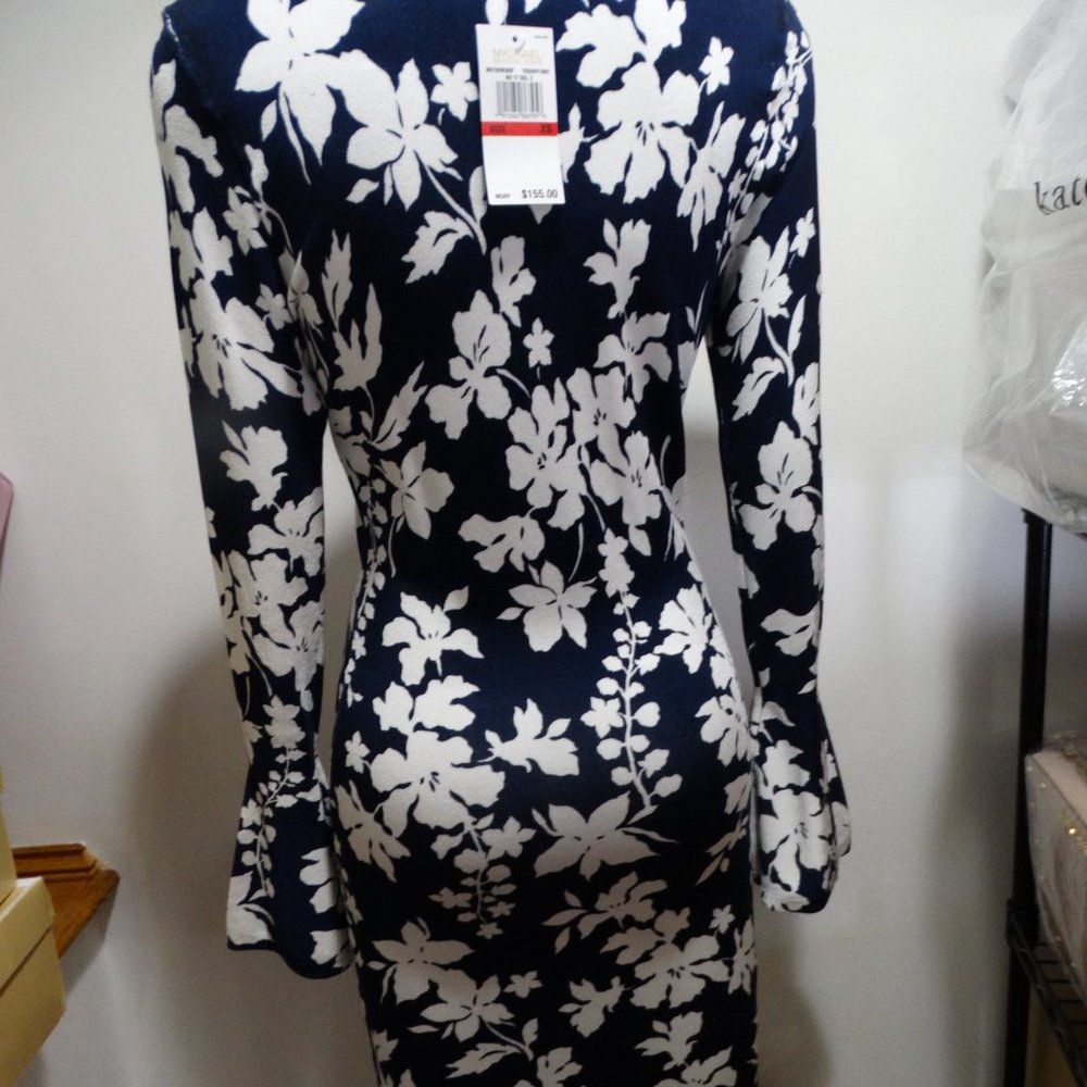 Michael Kors Floral Stretch Viscose Bell Cuff Sleeve Dress Xs New With Tag - Picture 3 of 3